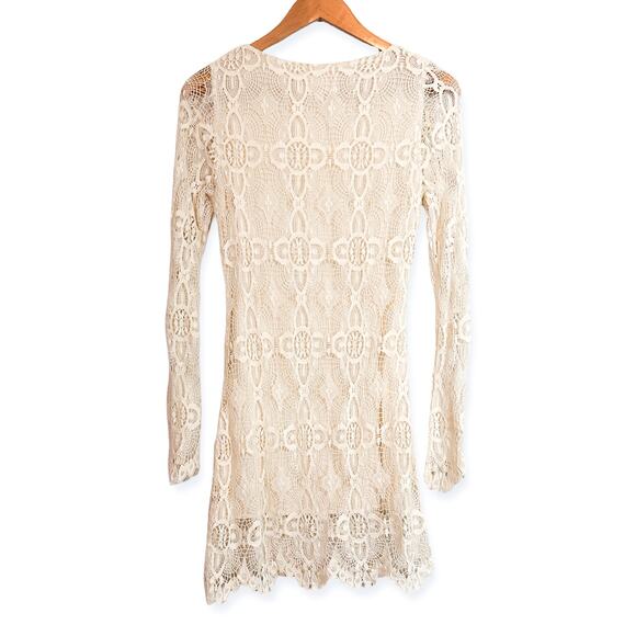 STONE COLD FOX White Long Sleeve Lace Boho Mini Dress Sz. XS - Picture 3 of 5